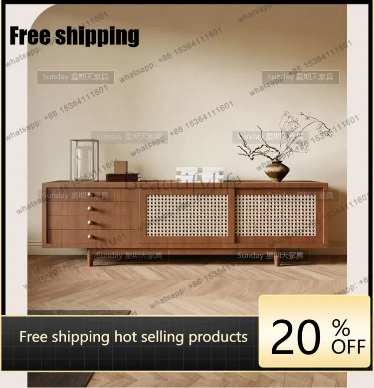 Factory Direct Wabi Silent Wind Wood Color Multifunctional TV Cabinet Living Room Wall Long Locker