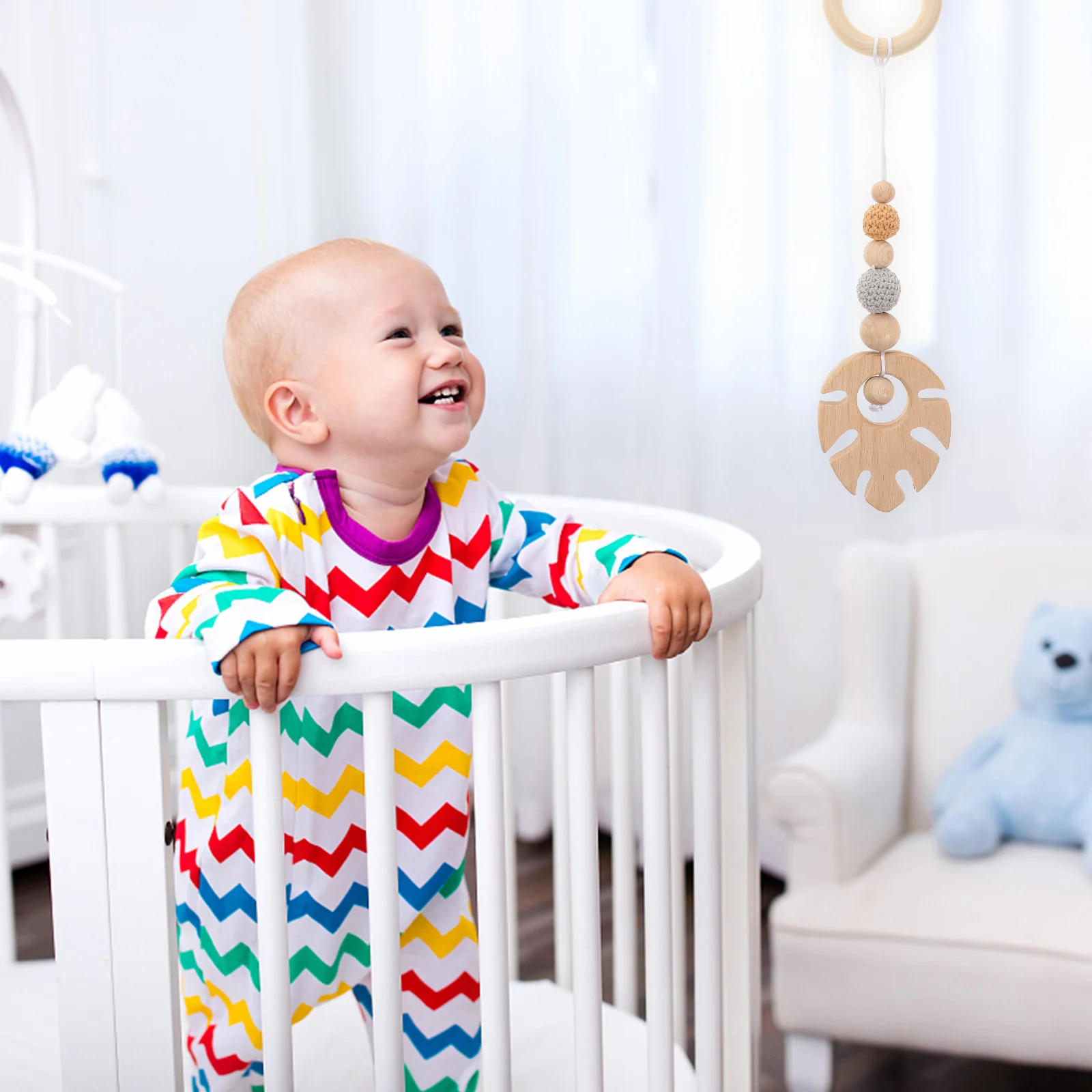 4 pezzi foglia passeggino per bambini giocattoli appesi culla ciondolo in legno filato per bambini