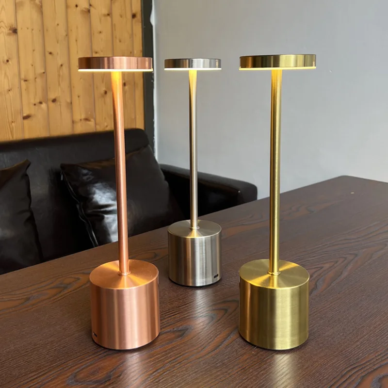 Classic Metal Touch Sensor LED Table Lamp Rechargeable Desk Lamp 3 Colors Creative Ambient Light Bar Room Decor Night Light Gold