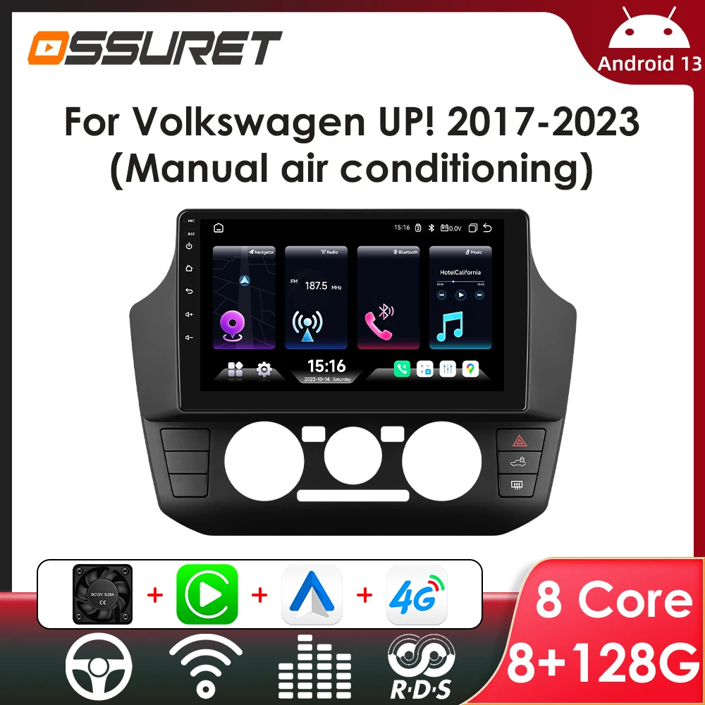 Android Car Multimedia Radio Wireless Carplay für Volkswagen VW UP! UP 2017–2023 Manueller AC-Auto-Stereo-GPS-Bildschirm-Player mit WLAN