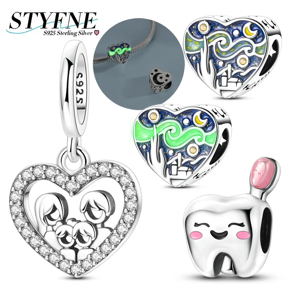 

Новые подвески «Любовь» из стерлингового серебра 925 пробы, подвеска «Счастливая семья», светящиеся звездные бусины для женщин, аксессуары, оригинальный браслет «сделай сам», подарок