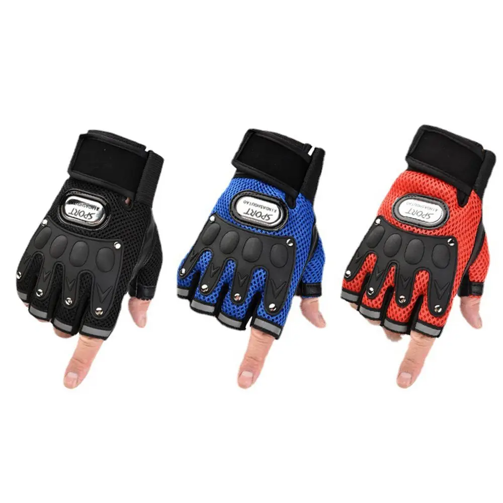 

Sports Men Motocycle Gloves Palm Breathable Half Finger Anti-Slip Fingerless Gloves PU Leather Bicycle Gloves Riding Gloves