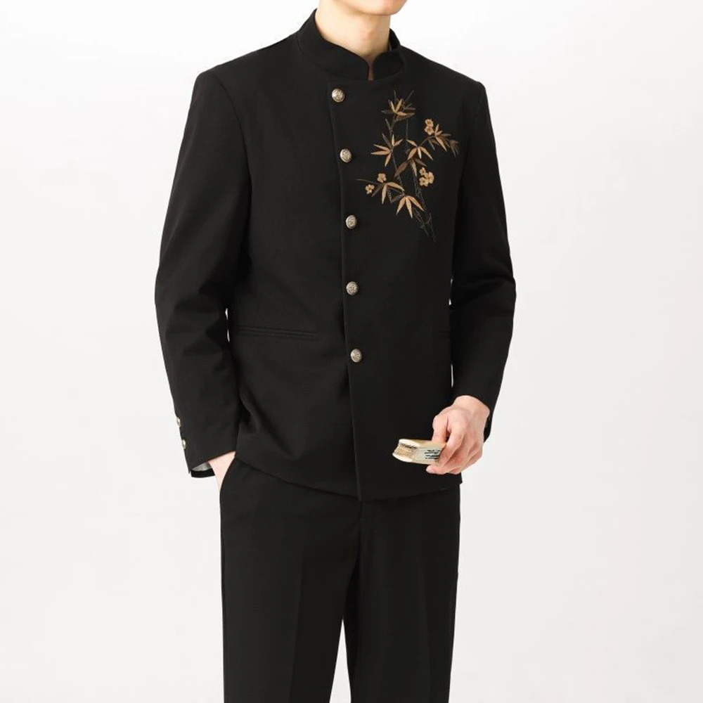Winter Men's Embroidered Long-Sleeved Suit Jacket Chinese Retro Fashion Trendy High Street Casual Simple Loose Niche Men's Top