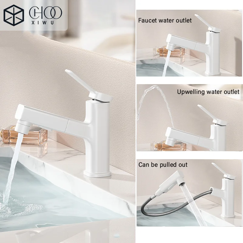 

Bathroom all-copper pull-out faucet, hot and cold dual control, high-quality ceramic valve core, pull-out range 60cm