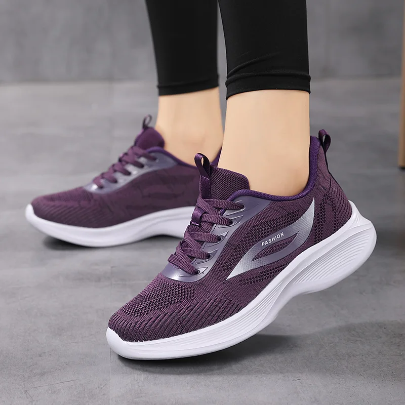 Women Breathable Comfortable Casual Sneakers Ladies Non-Slip Sporrts Jogging Shoe Fashion Lightweight Flying Weave Running Shoes