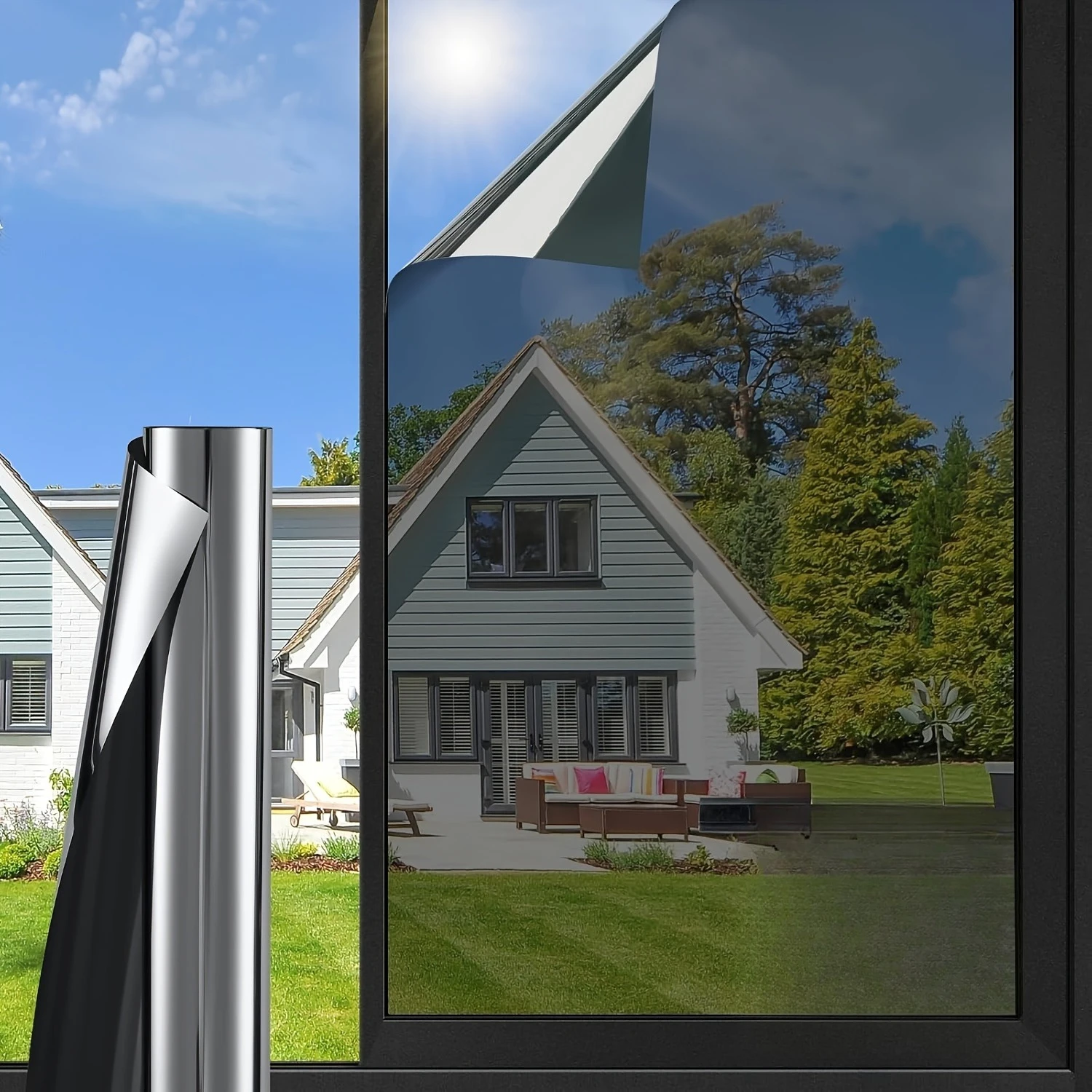 One-way Window Mirror Privacy Film Static Cling Home Window Tint Sun Protection and Heat Insulation UV-blocking Houses Offices