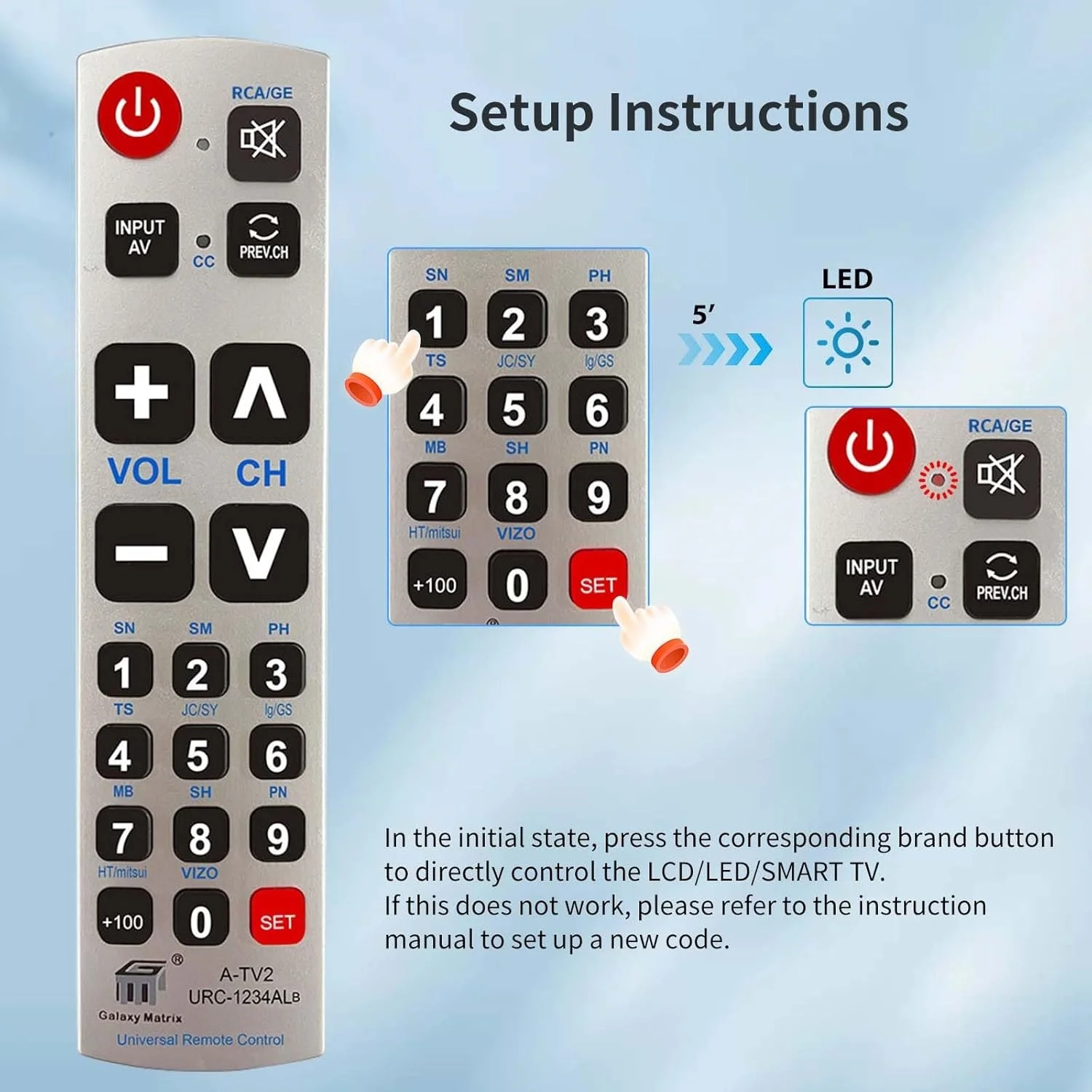 استبدال جهاز التحكم عن بعد العالمي بزر كبير A-TV2 يستخدم لـ L&G Sam*sung So*ny والمزيد من العلامات التجارية التلفزيونية أفضل لكبار السن #3