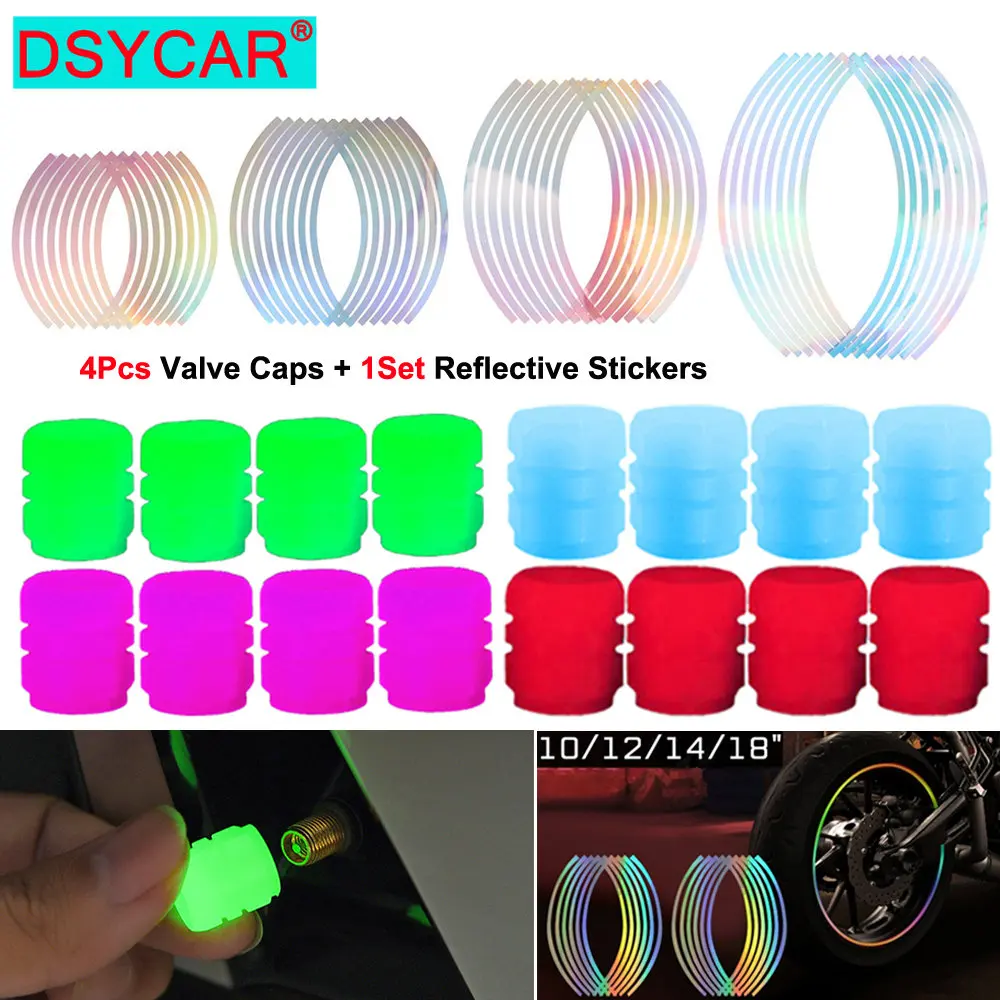 

Luminous Car Tire Valve Caps Car Decorative Light Stem Cap with Reflective Wheel Rim Stickers For Bicycle Bike Car Motorcycle