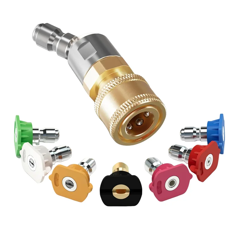 ELEG-Quick Pivoting Coupler Attachment+7 Pressure Washer Nozzle Tips, 1/4 Inch Quick Connector With 360° Rotation Angle As Shown