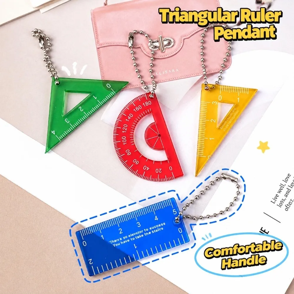 4Pcs New Acrylic Mini Ruler Pendant Translucent Colorful Mini Ruler Keychain Keychain Ruler Stationery Gift