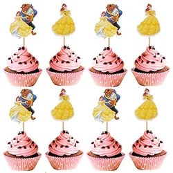 24pcs/lot The Beauty And The Beast Theme Kids Favors Cake Toppers Birthday Events Party Decorations Baby Shower Cupcake Picks