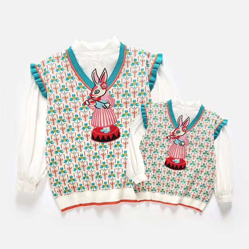 Like Mother Like Daughter Match Knitted Vest Mom and Baby Sweater Mummy and Son Matching Sleeveless Knit Pullovers Girl Knitwear