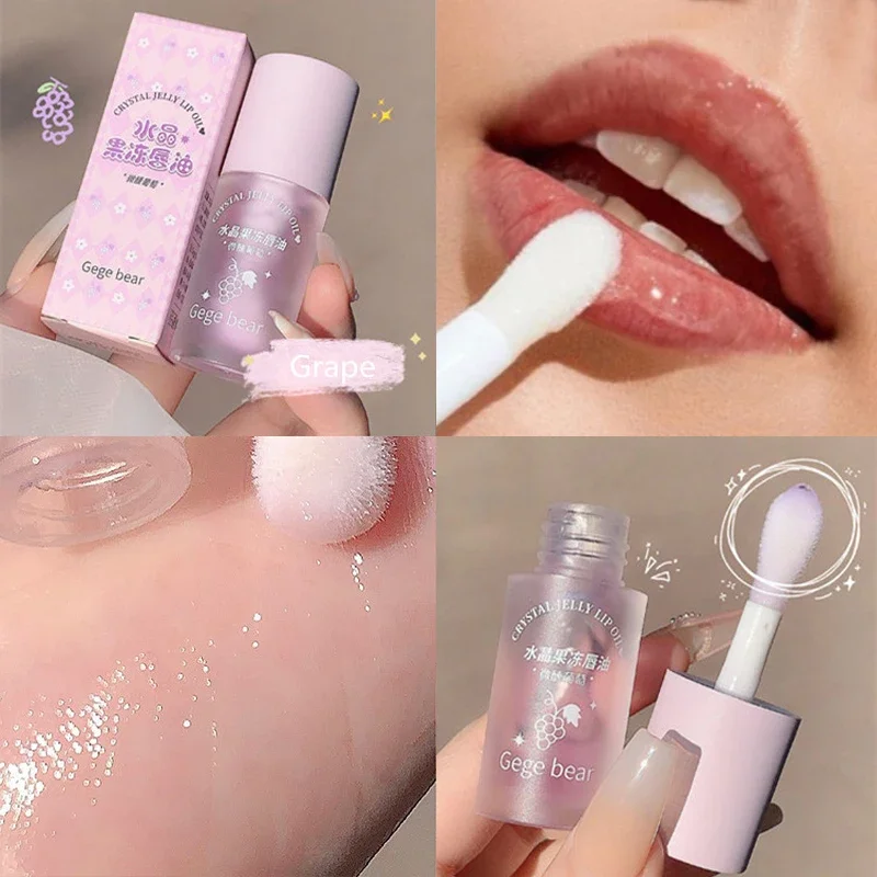 Transparent Moisturizing Lip Oil Glass Lipgloss Fruit Flavor No-sticky Nourishing Lips Tint Brush Head Lip Care Makeup Cosmetics