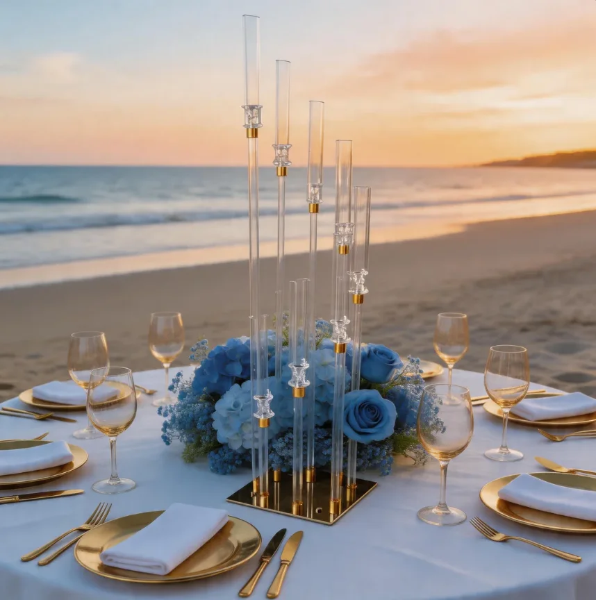 4–10 Piece Set: Exquisite Gold Acrylic Candle Holders — Wedding Table Centerpieces & Event Party Decor