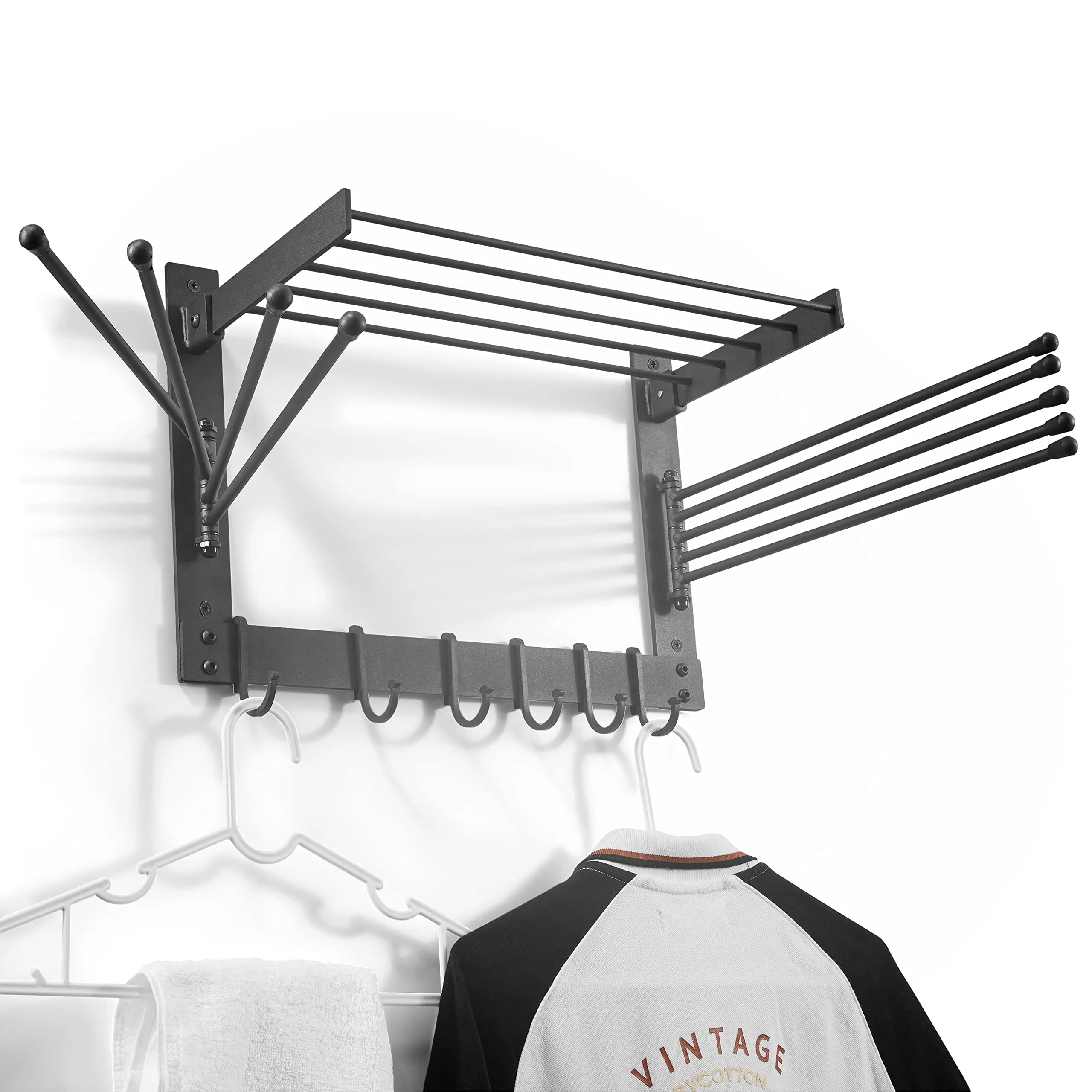 Wall Mounted Steel Clothes Drying Rack With Swivel Towel Hanger Space Saving For Laundry Room Bathroom