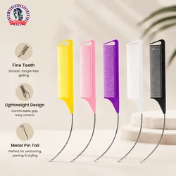 Plastic Heat Resistant Anti-Static Braiding Rat Tail Curved Steel Needle Parting Comb Professional Hairdressing Hair Accessories