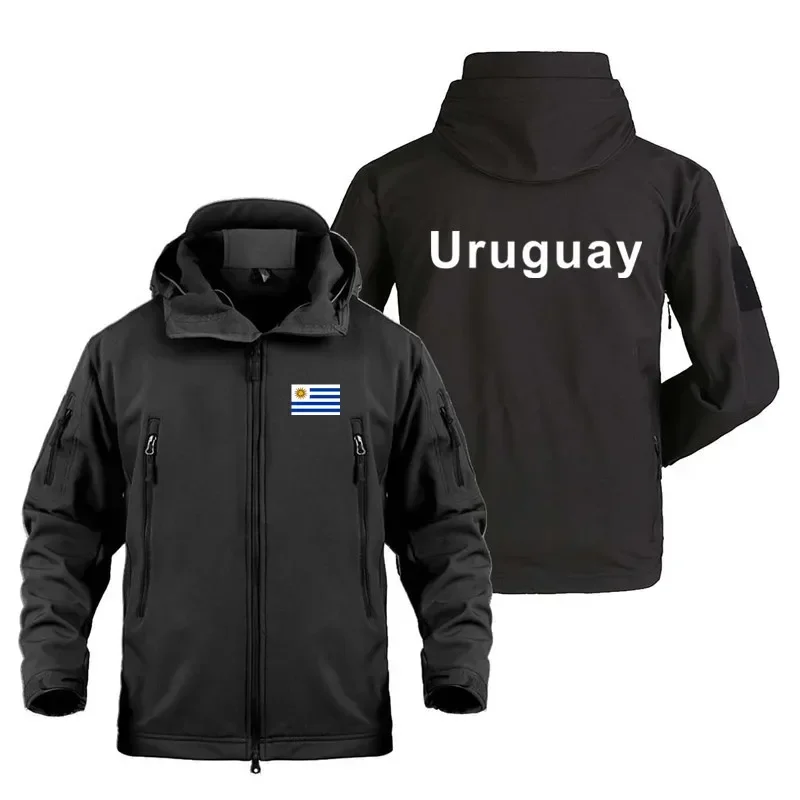 New Uruguay Print Sharkskin Soft Shell Hooded Jacket Windproof Camping Hiking Hunting Jacket Stretch Fleece Sportswear