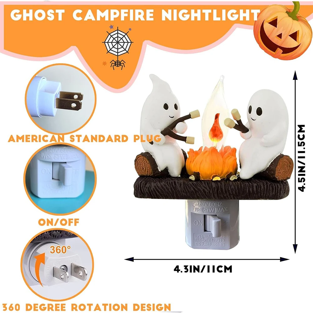 Halloween Ghost Campfire Night Light Campfire Flashing Night Light Into The Wall Led Light Room Decoration Boys Girls Men Women