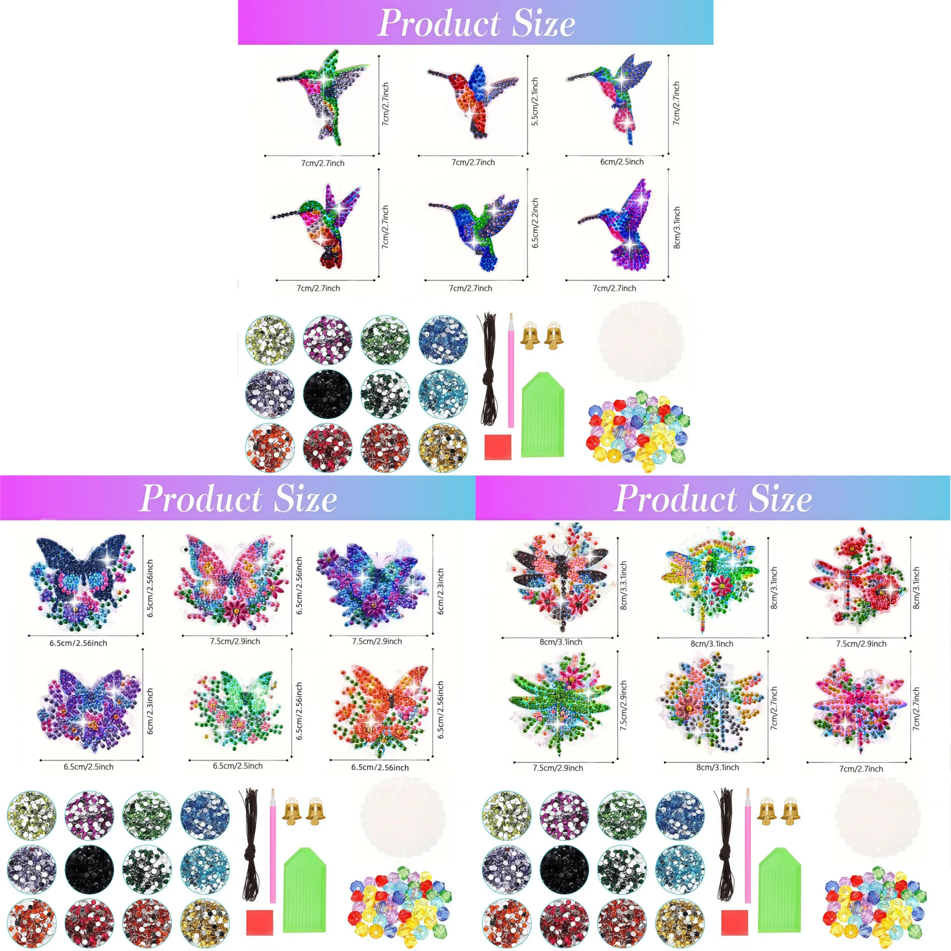 6 Sets of DIY Animal-Themed Diamond Painting Kits, Made of Acrylic Material, Suitable for Hanging as Wind Chimes on Windows.