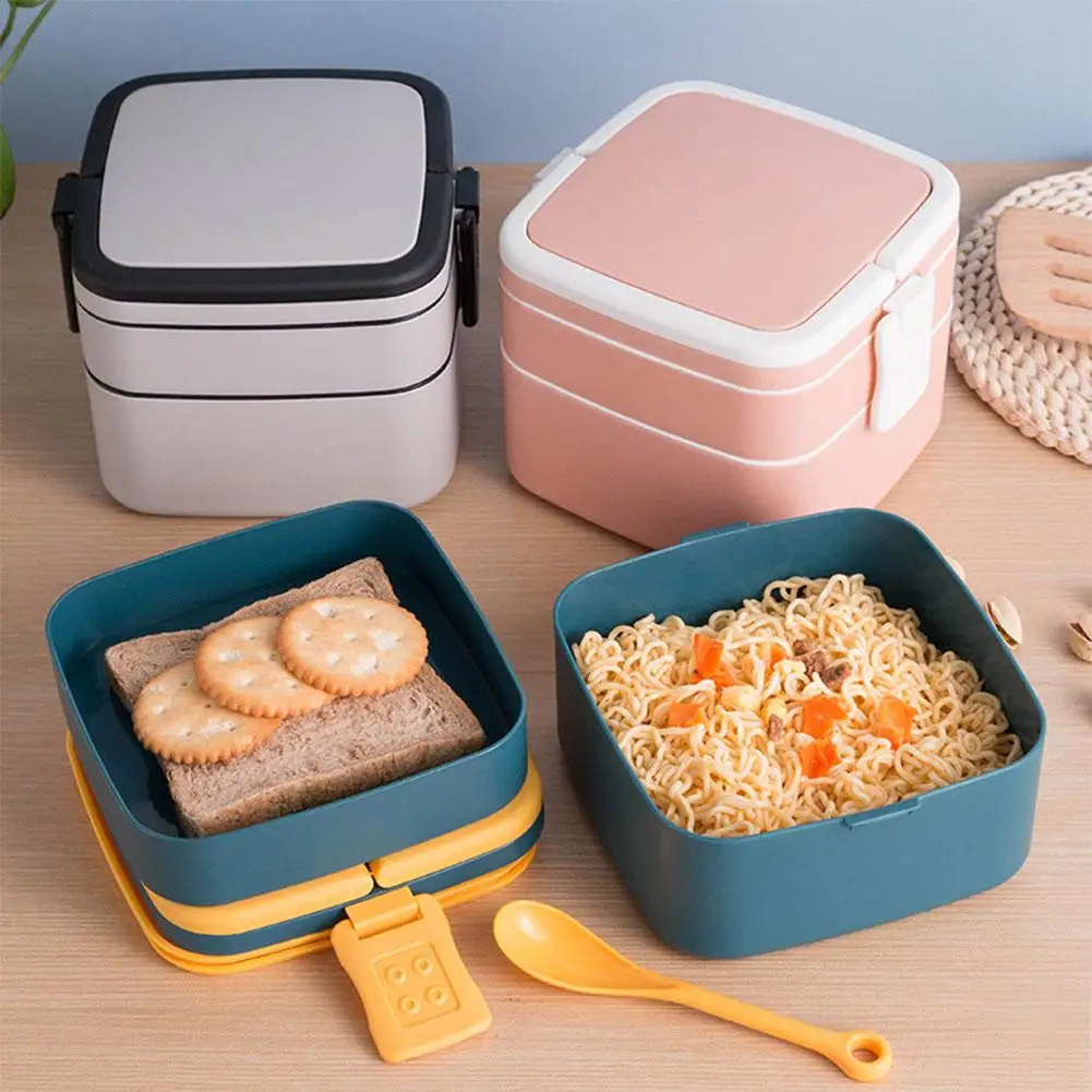 Portable Double-layer Lunch Box Leak Proof Divided Containers Bento Model Box 6 Thermal Microwave Food W6C2