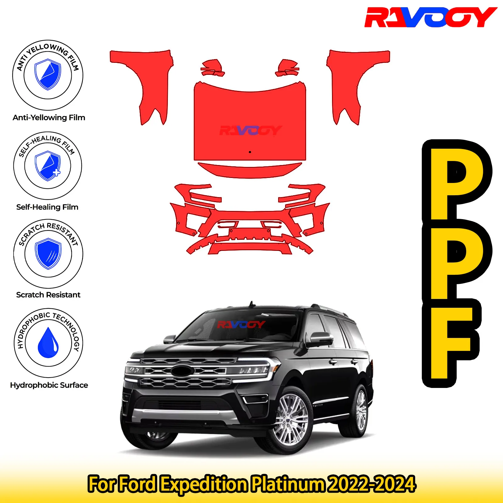 

Для Ford Expedition Platinum 2022-2024 глянцевая матовая черная предварительно вырезанная передняя защитная пленка PPF комплект