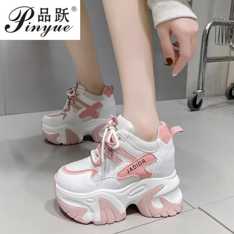 High Heels Chunky Sneakers Women Autumn Fashion Height Increasing Casual Shoes Woman Mesh Platform Vulcanize Shoes view 3