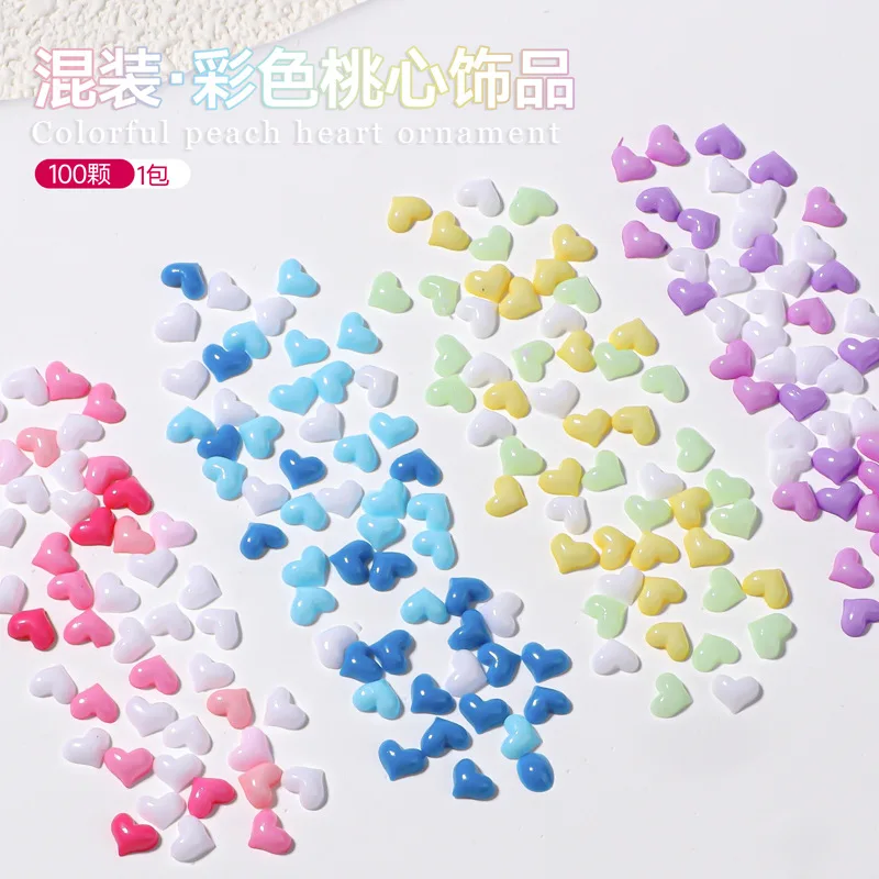 100PCS 5MM 3D Acrylic Nail Art Heart Charms Kawaii Accessories Part For Manicure Nails Decoration Design Supplies Materials