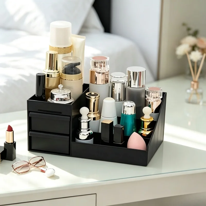 Organisateur de parfums pour bureau avec tiroir, présentoir antidérapant pour eaux de Cologne pour hommes, idéal pour la coiffeuse et le comptoir de la salle de bain.