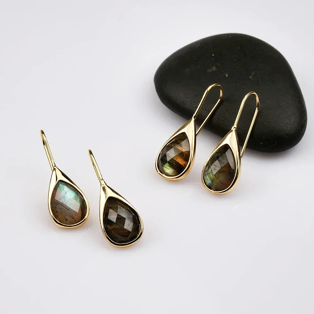 5Pair High Quality Natural Labradorite Dangle Earrings Golden Plated Gemstone Natural Stone Drop Earring For Women