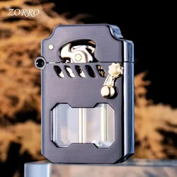 ZORRO Original Windproof Metal Kerosenei Lighter Transparent Fuel Tank Creative Retro Flint Oil Lighter Smoking Accessories Gift