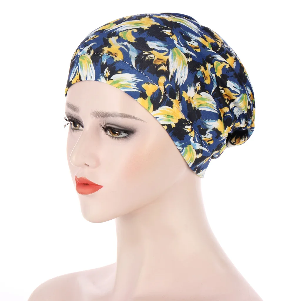 Muslim Women Hijabs Print Leopard Flower Turban Cap Muslim Islamic Cotton Chemo Cancer Headwear African Women Headwrap Bonnets