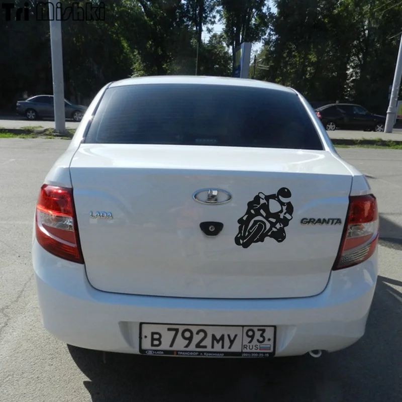 Tri Mishki Hzx339# 15.5*15cm Biker on Board Car Sticker Auto Funny Car Stickers  Vinyl Decals Waterproof Reflective Sticker