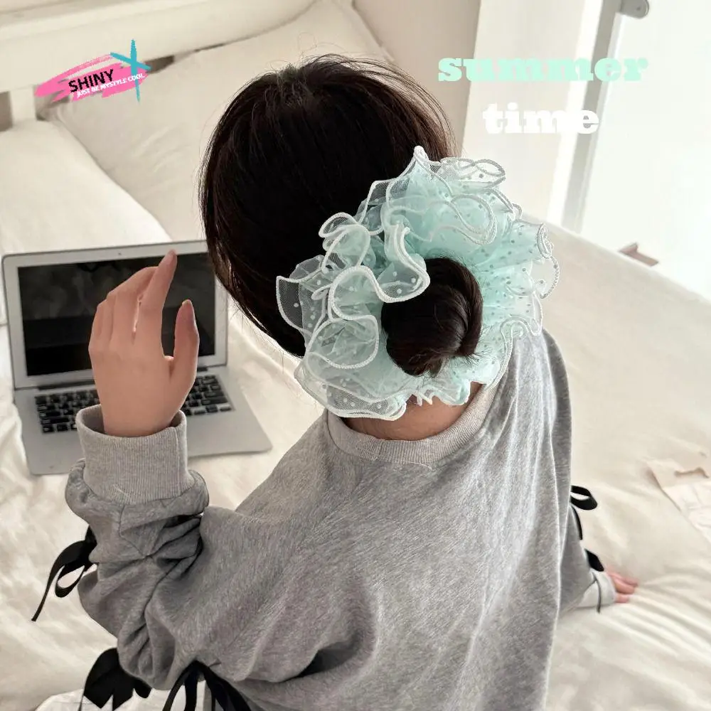 Ins Summer Organza Scrunchies Lace Elastic Pleated Scrunchies Sweet Chiffon Dot Hair Ropes Rubber Bands