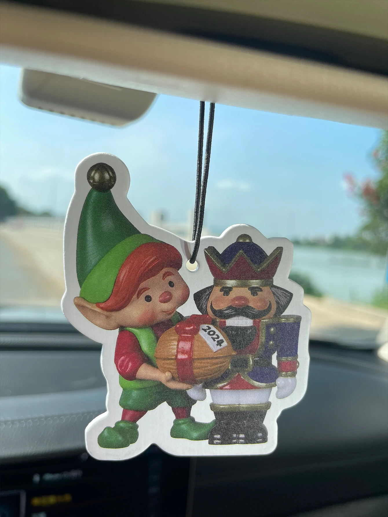 2024 Christmas Elf & Nutcracker Gift Box Hanging Car Air Freshener, Natural Plant Extract Alcohol-Free Scented Paper Card, Long