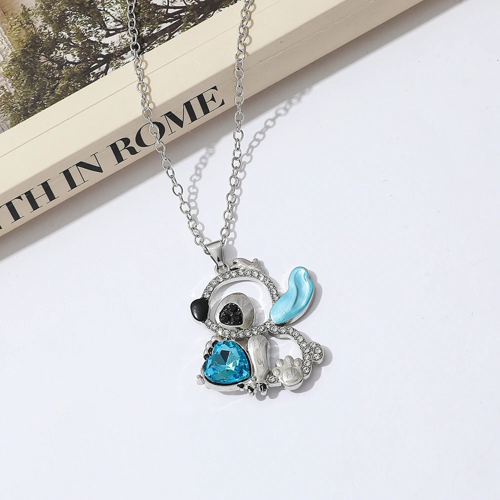 Lilo & Stitch – collier en strass cœur pour filles, pendentif à breloques Anime, bijoux à la mode, accessoire esthétique, cadeau d'anniversaire