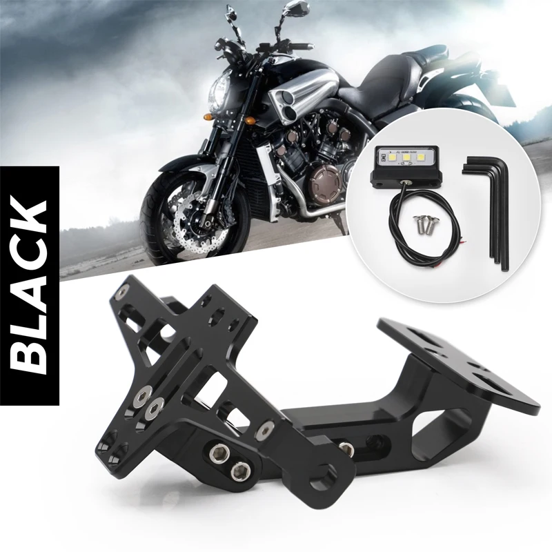 Universal CNC Aluminum Angle Motorcycle Rear License Plate Mount Holder Frame LED Light Adjustable Motorcycle Accessories