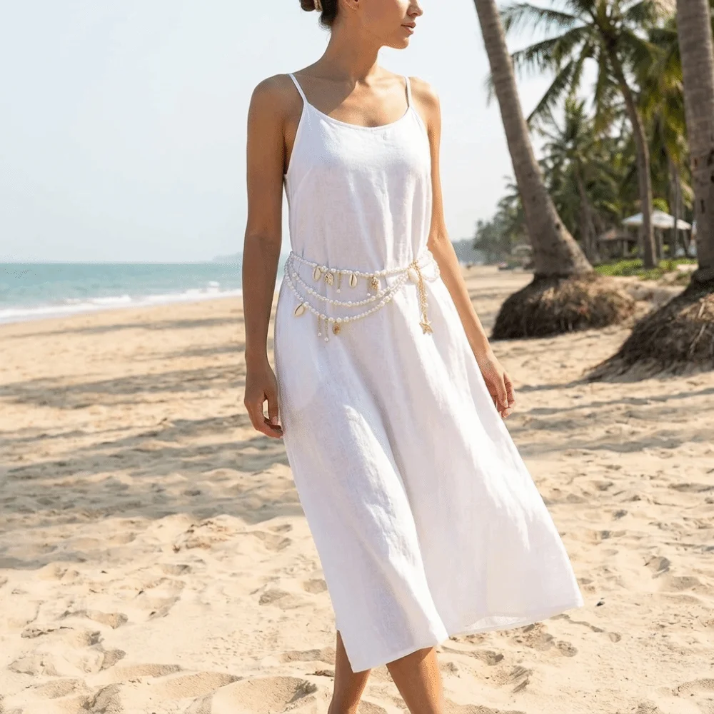 Multilayer Pearl Waist Chain Starfish Shell Pendant Tassel Body Chain Belt Vintage All-match Waist Accessories Photography