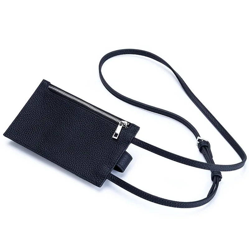 Small Crossbody Cell Phone Bag for Women Genuine Leather Mini Over Shoulder Handbag Purse with Zipper Pocket Adjustable Length