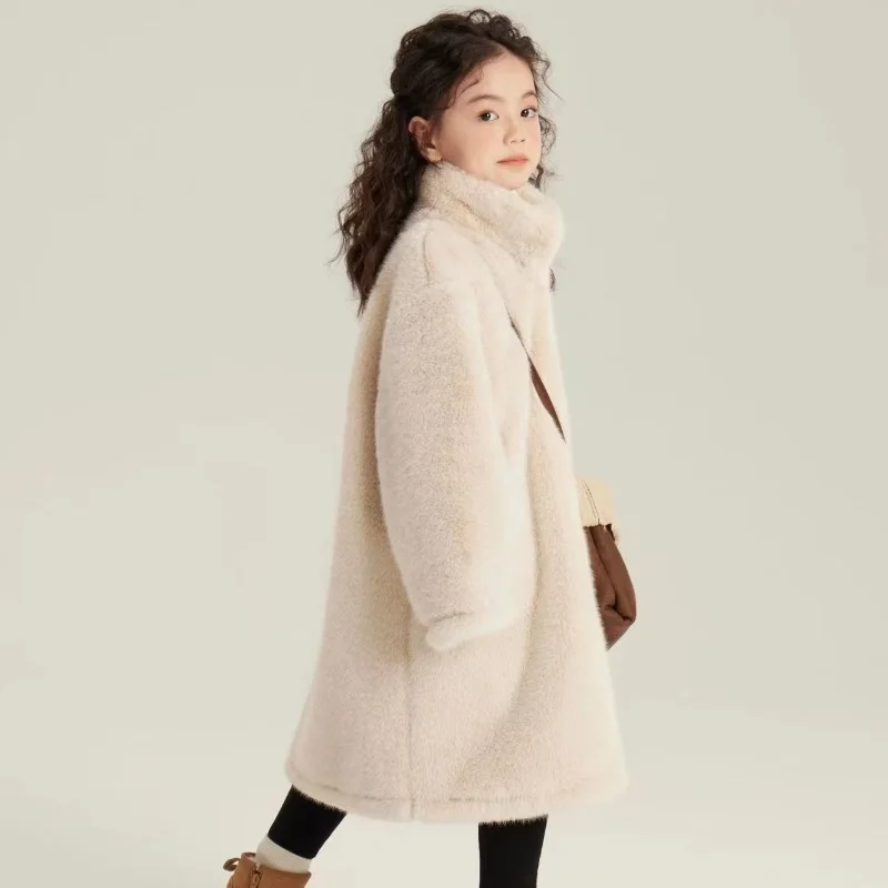 Lmitation المنك المخملية سترة للفتيات جديد Boose البيج سترة غير رسمية سترة لخريف وشتاء 2026 الأطفال سترة #6