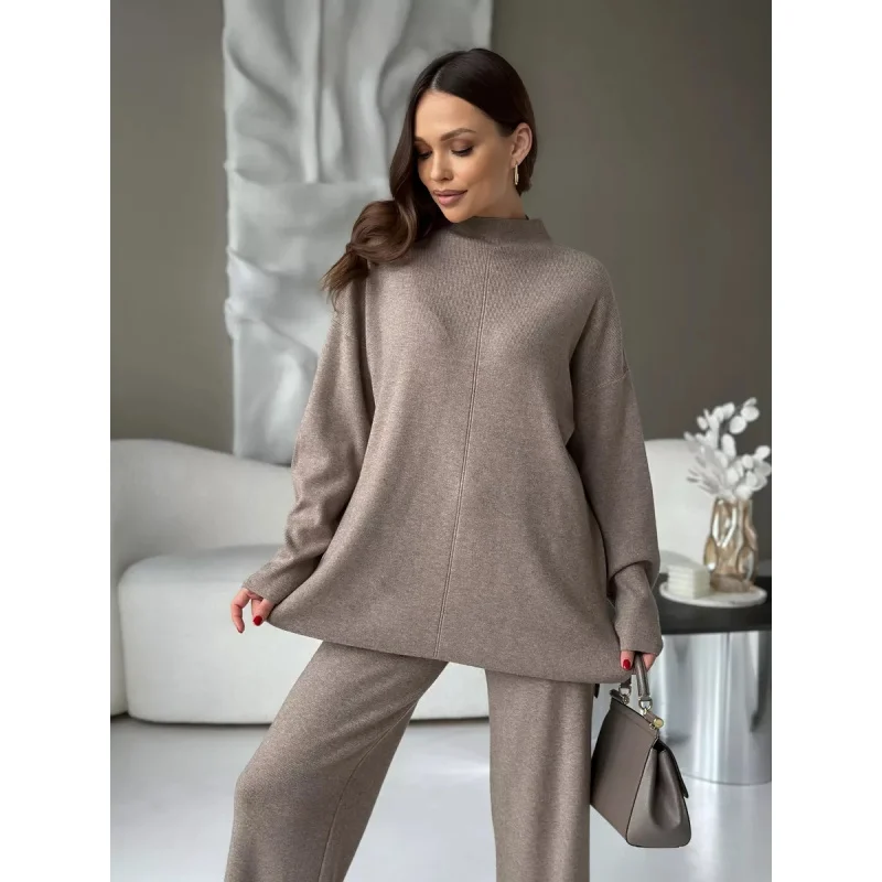 

Autumn Winter Russian Long Sleeve Loose Casual Trousers Sweater Women's European and American Split Suit