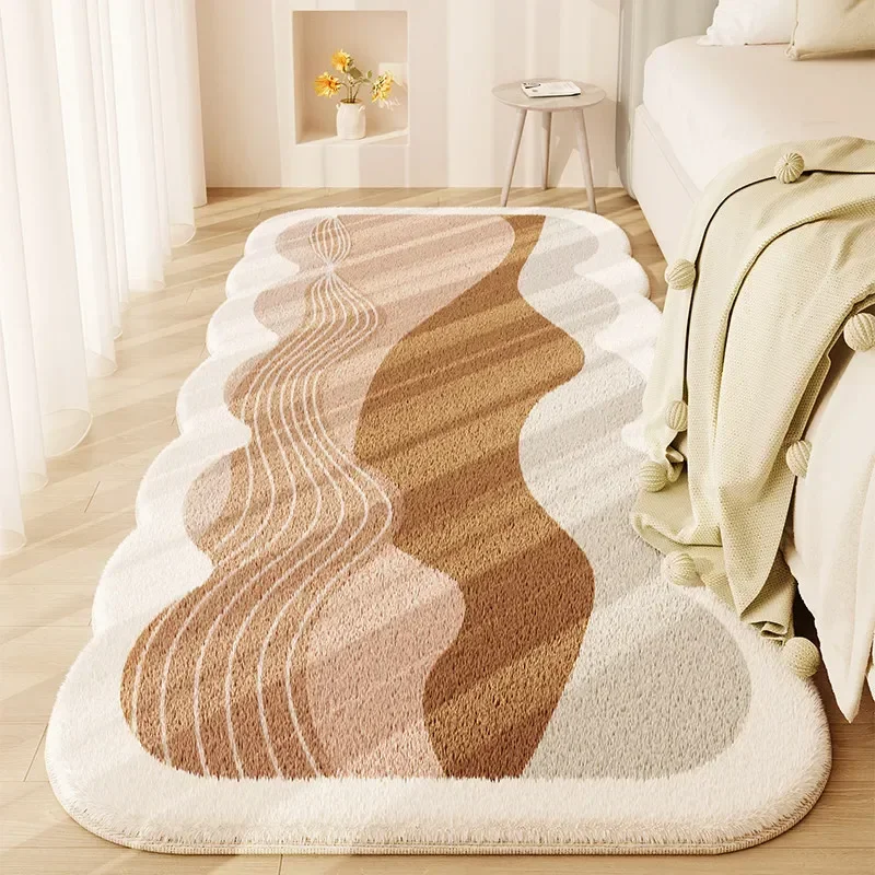 yesWabi-sabi Style Carpets for Living Room Cream Bedroom Decor Carpet Abstract Lines Art Rug Soft Irregular Home Plush Floor Mat