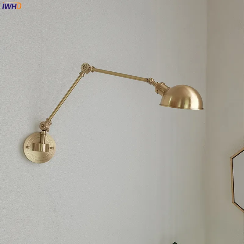 IWHD Nordic Modern Copper Wall Lamp Sconce Pull Chain Switch Home Indoor Lighting Bedroom Bathroom Mirror Stair Light Lamparas