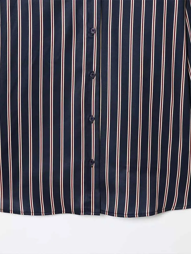 النمط الأوروبي والأمريكي الشتاء المرأة الجديدة مزاجه عارضة بسيطة طية صدر السترة بأكمام طويلة زر أسفل قميص مخطط #6