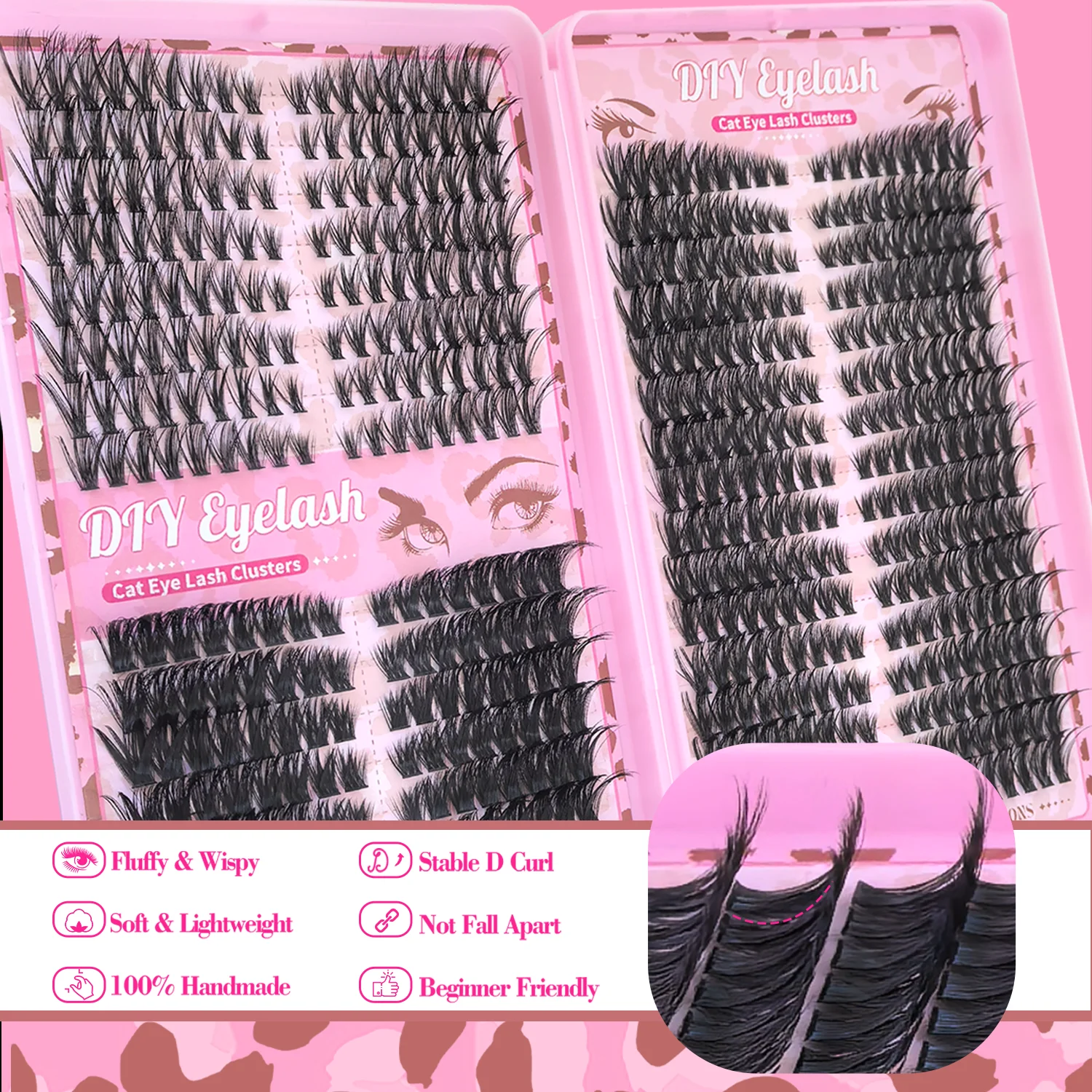 576/240/160 قطعة مجموعة تمديد الرموش Wispy لاش مجموعات عين القط الطبيعية لتقوم بها بنفسك جلدة حجم D حليقة الفردية رمش تمديد عدة #3