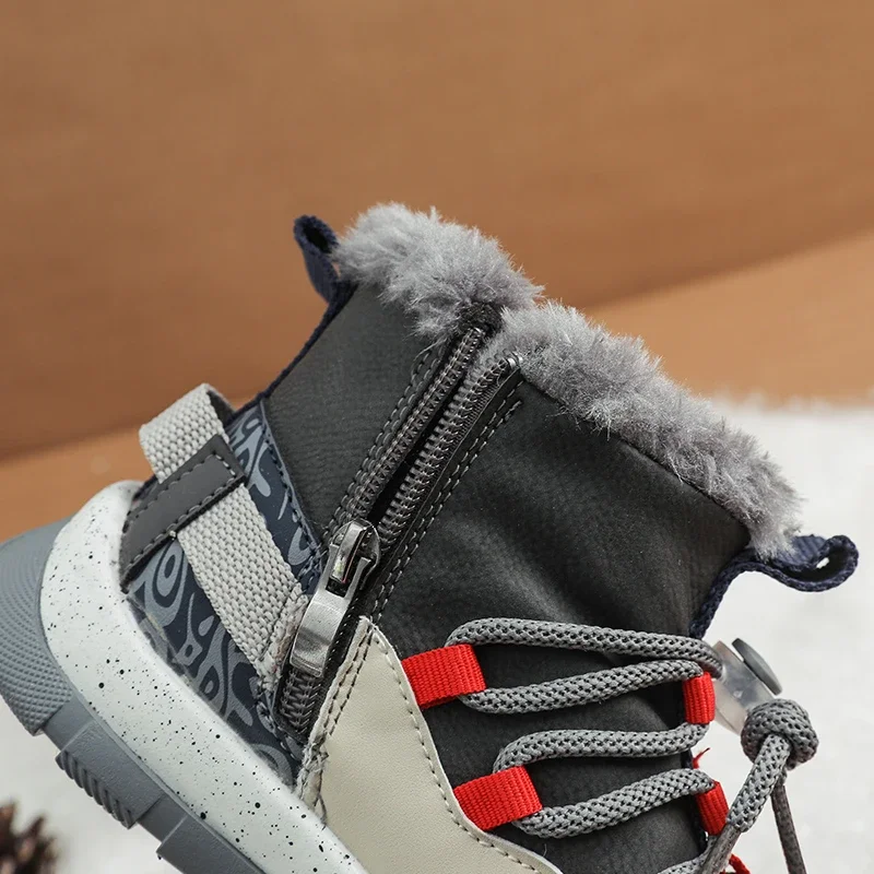 New Children Snow Boots Trendy All-match Kid Winter Thick Bottom Cotton Shoe Mid Top Warm Girl Boy Anti-slip Wear-resistant Boot