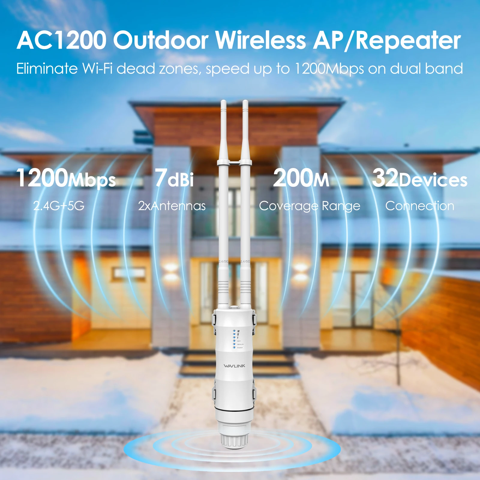 WAVLINK High Power Long Range IP67 Waterproof Wireless WIFI Outdoor Router/AP/Repeater AC1200/600/300 5G/2.4G Wi-Fi Booster POE