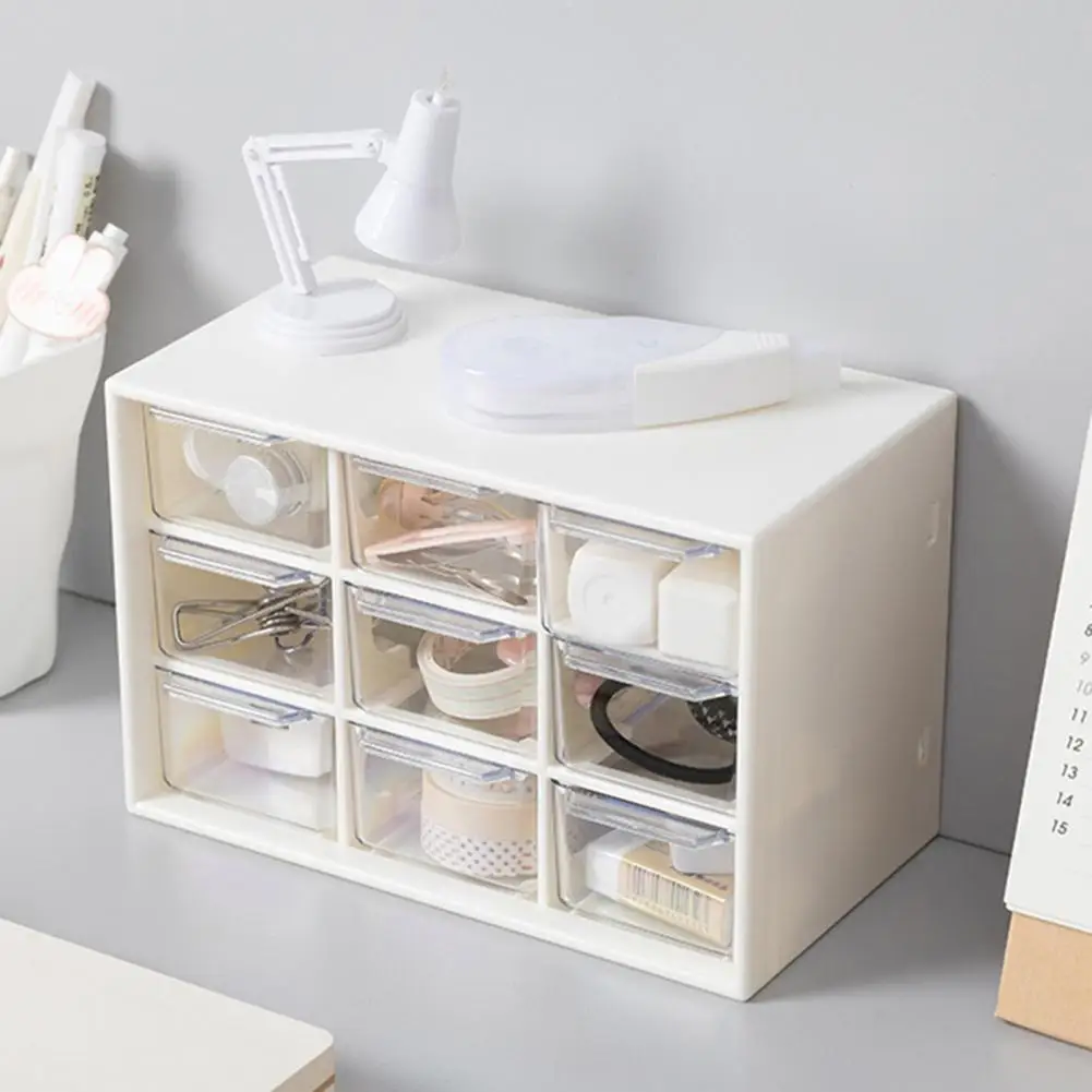 Desktop 9 Grid Storage Boxes Organizer Transparent Small Drawer Partitioned Student Desk Wall-mounted Sundries Storage Box Cute