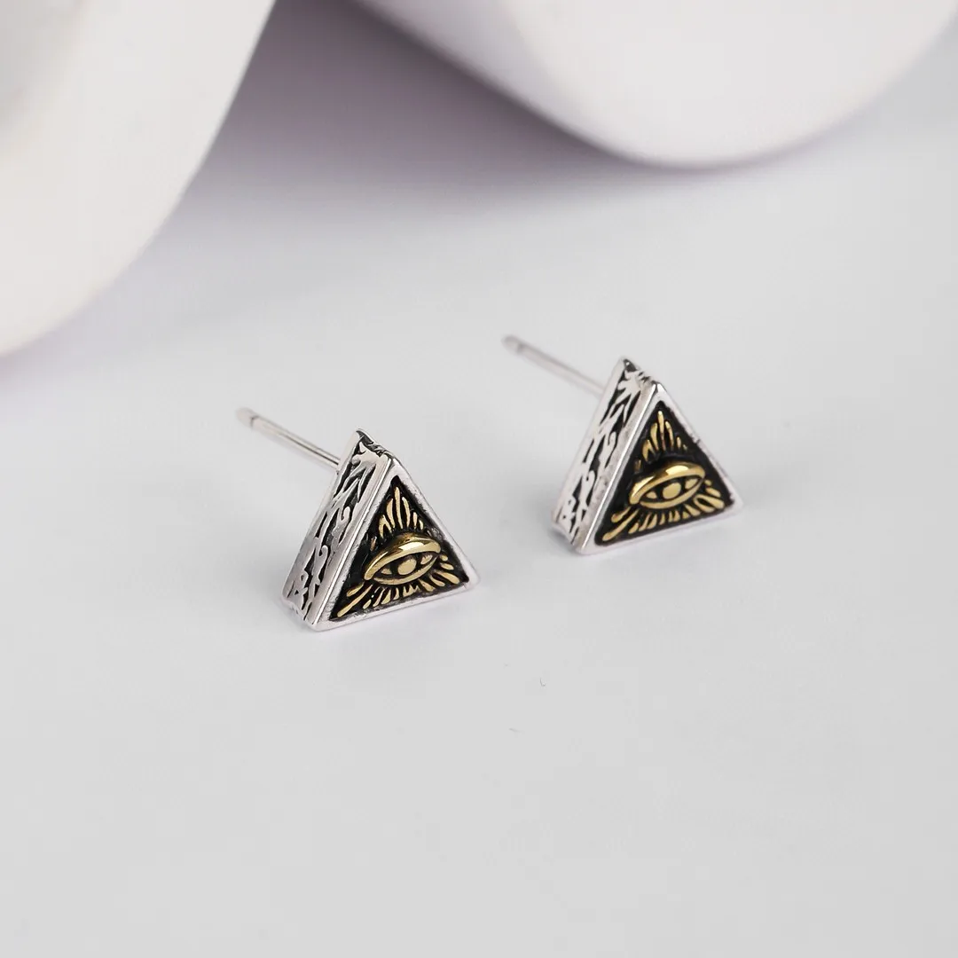 

S925 silver trendy men's and women's earrings single fully informed eye triangle stylish creative earrings silver jewelry