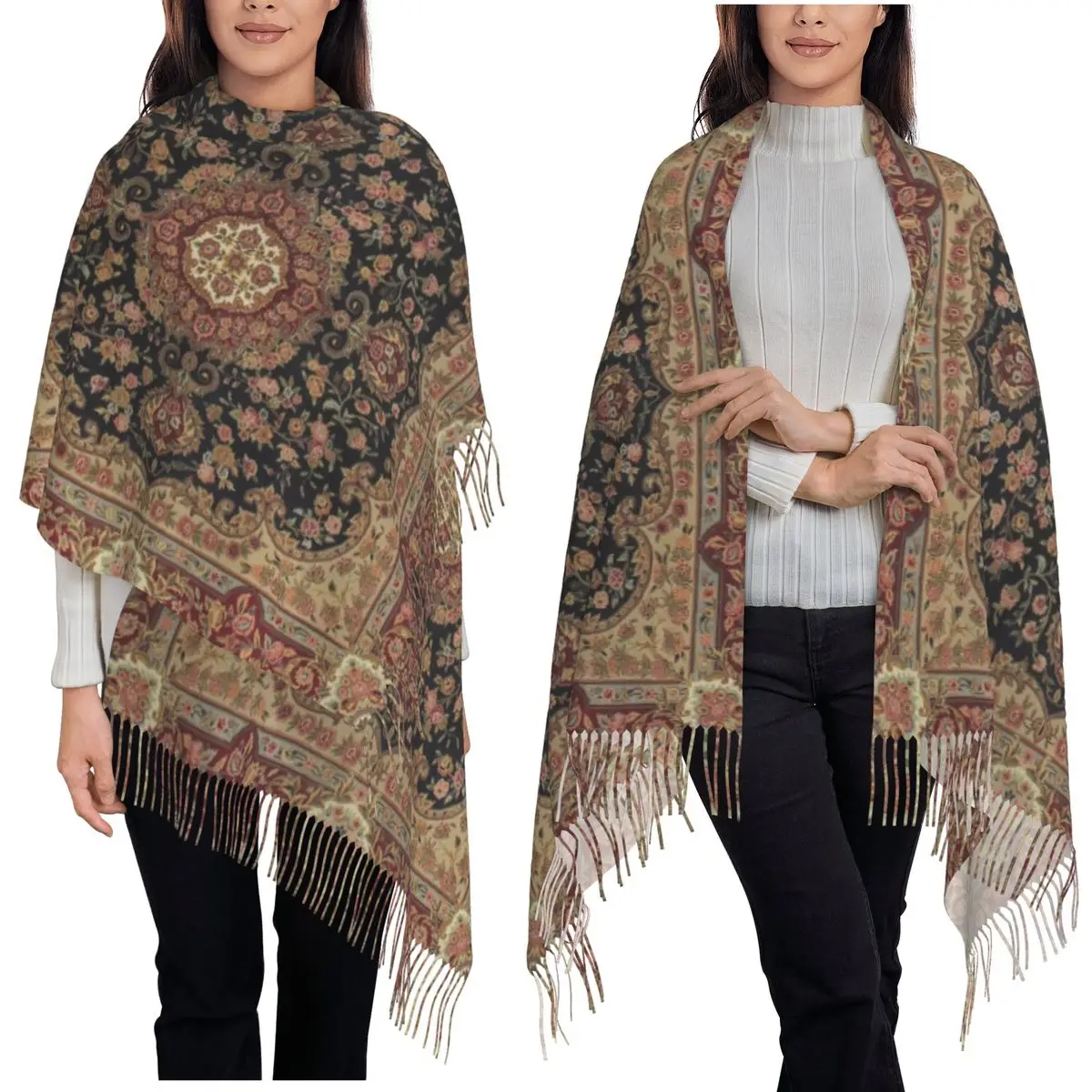 

Роскошный красный, синий антикварный цветочный персидский ковровый шарф, шарфы с кисточками, женские мягкие теплые шали и накидки, большая осенне-зимняя шаль