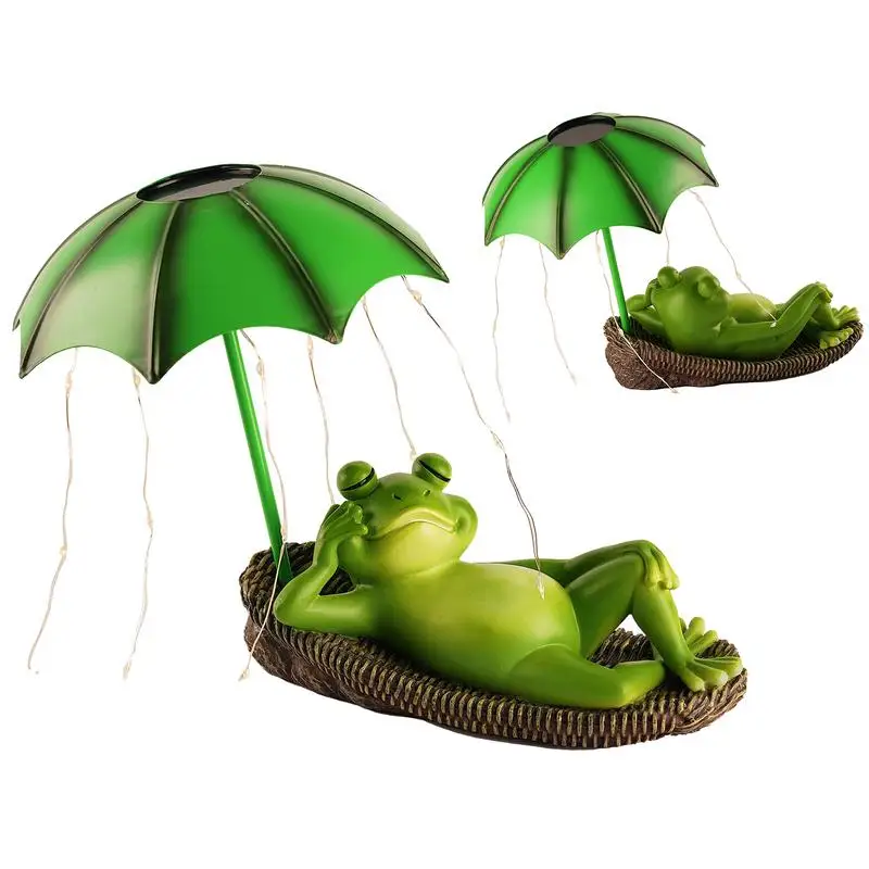 

Solar Umbrella Frog Statue Resin Frog Sculpture Home Decor Ornament Simulation Solar Frog Umbrella Pond Statues For Trees Flower